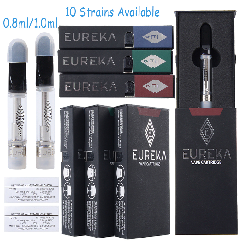 

EUREKA Atomizers Vape Pen Cartridge Packaging 0.8ml 1 .0ml Ceramic Coil Empty Carts Thick Oil Wax Vaporizer 510 Thread Carts E Cigarettes