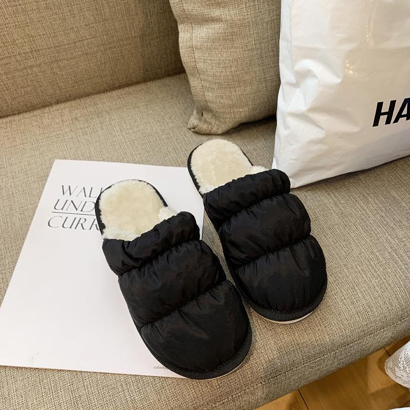 

Slippers Waterproof Down Couple Home Cotton In Men And Women Wear Thick Bottom Anti-skid Warm Plush Moon Shoes, Black