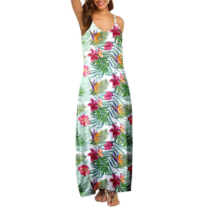 

Casual Dresses Women Summer Dress 2022 Bohemian Printed Loose Sleeveless Long Female Holiday A-line Pockets Vestidos #T2GCasual, Blue