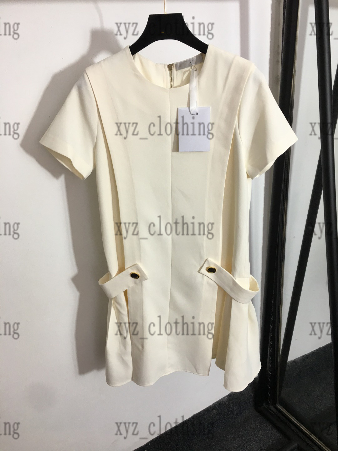 

womens dress Anchor Button Waist Thin Round Neck Short Sleeve Dress high-end women pra dresses newly designer sports Cotton Shirt skirt, 01