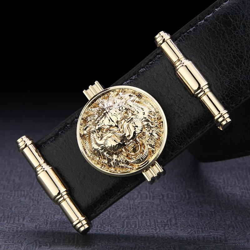 

Belts High Quality Lion Buckle Designer Men Waist Strap Fashion Formal Casual Ceinture Homme Cowskin Waistband, Black