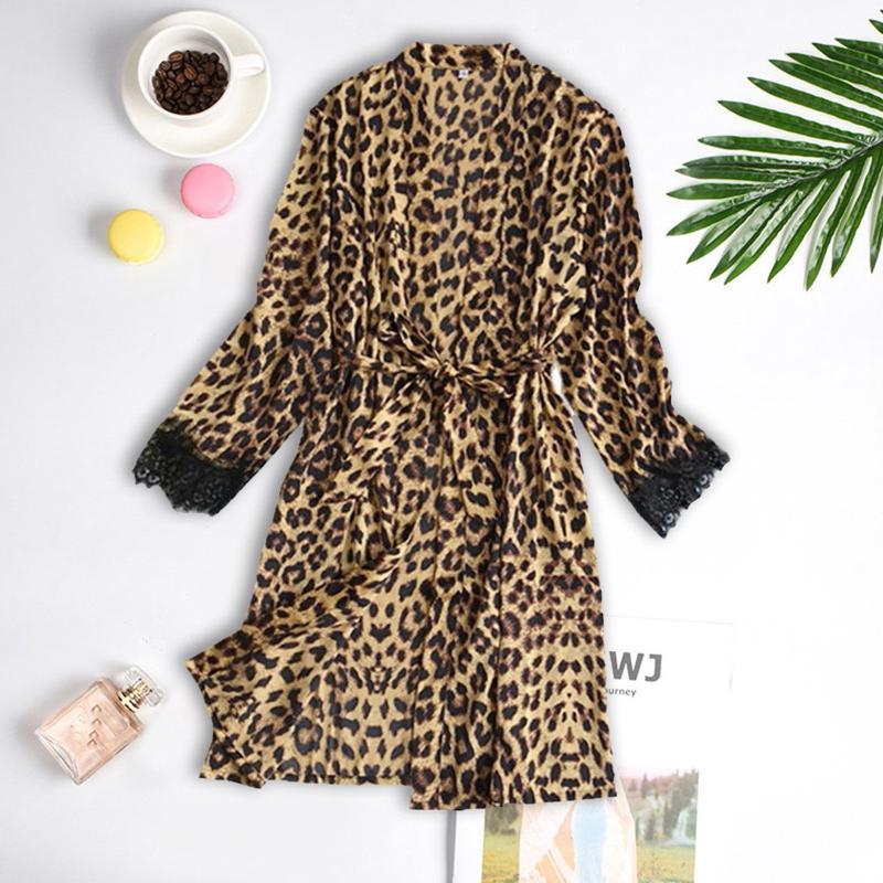 Vêtements de nuit pour femmes Kimono en soie Robe peignoir femmes Robes de demoiselle d'honneur Sexy imprimé léopard Satin dames Robes de chambre