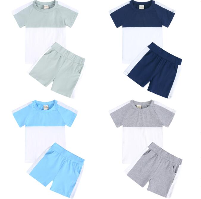 

2022 Summer Kids clothes Two Piece Sets Short Sleeve Pink White Patchwork Top +Short Casual Clothing Set size 66-73--90-100-110cm For Girl And Boy