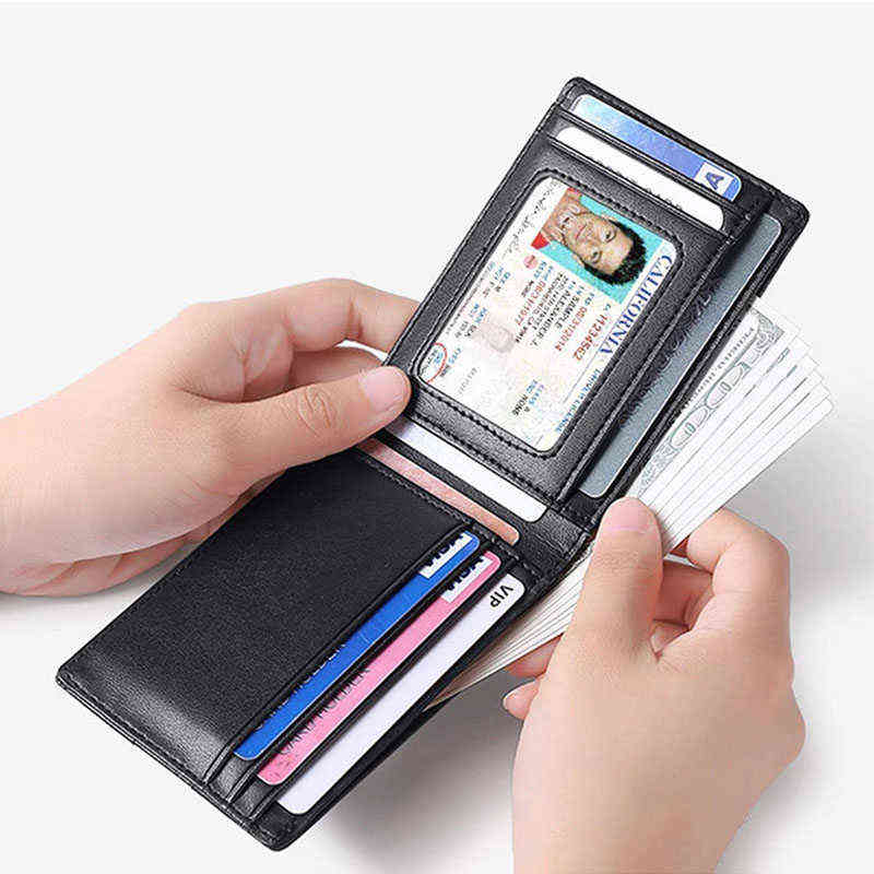 

Mini Men's Genuine Leather Business Wallet Holder Man RFID Blocking Anti Theft Ultra Thin Wallet for Men H220422, 1 piece black