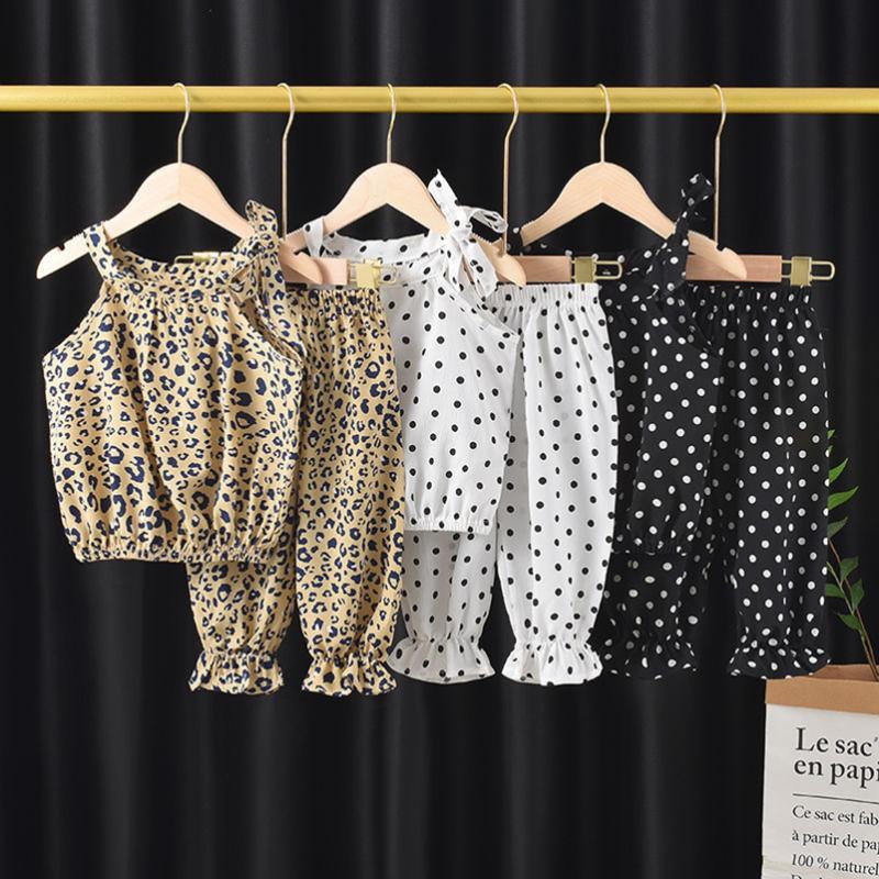 

Clothing Sets Summer Baby Girl Set Chiffon Shirts Pants Suit Leopard Dot Print Korean Designer Clothes Girls Boutique OutfitsClothing, White