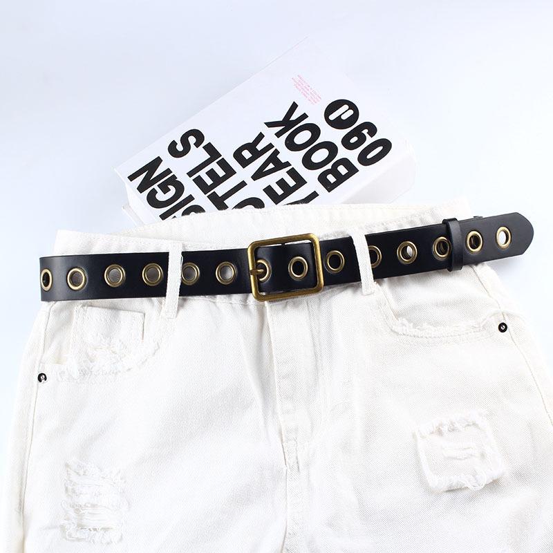 

Belts Alloy Grommet Hole Waist Belt Jeans Trousers Decorative Waistbands Round Eyelet Strap Metal Pin Buckle Rivets BlackBelts, Black