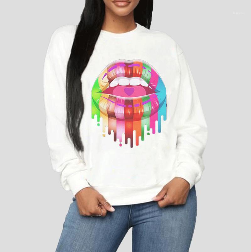 

Women Casual Long Sleeve Pullovers Hoodies Fashion Round Neck Lip Print Sweatshirt Spring Autumn Clothing Women' & Sweatshirts, Black