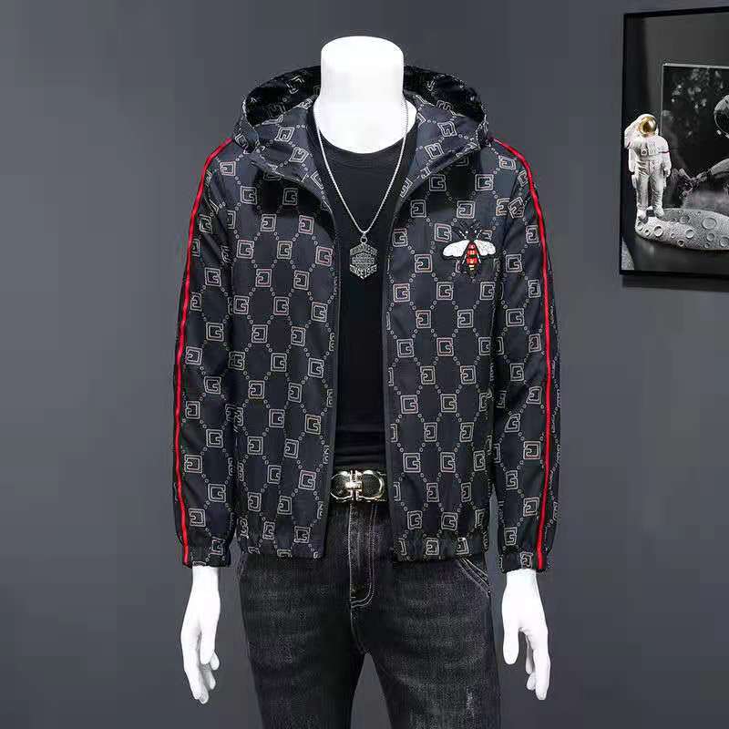 

2021 spring and autumn new slim men's embroidered jacket European station fashion casual hooded top boy jacket, Blue