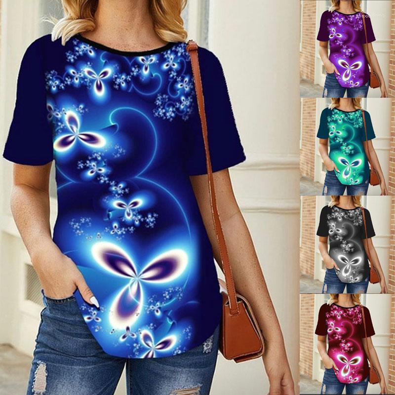 

Women's T-Shirt 2022 Summer Print Floral For Women Casual Loose Short Sleeve Top Tee Streetwear Crew Neck Pullover Tunic Plus Size, Blue