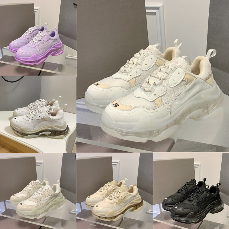 

Top Designer Womens Casual Shoe Mens Sneakers Sports Shoes Triple S Fashion Clear Sole Leather Embroidery Foam Beige Luxury Ladies Running Basketball Shoe 35-45