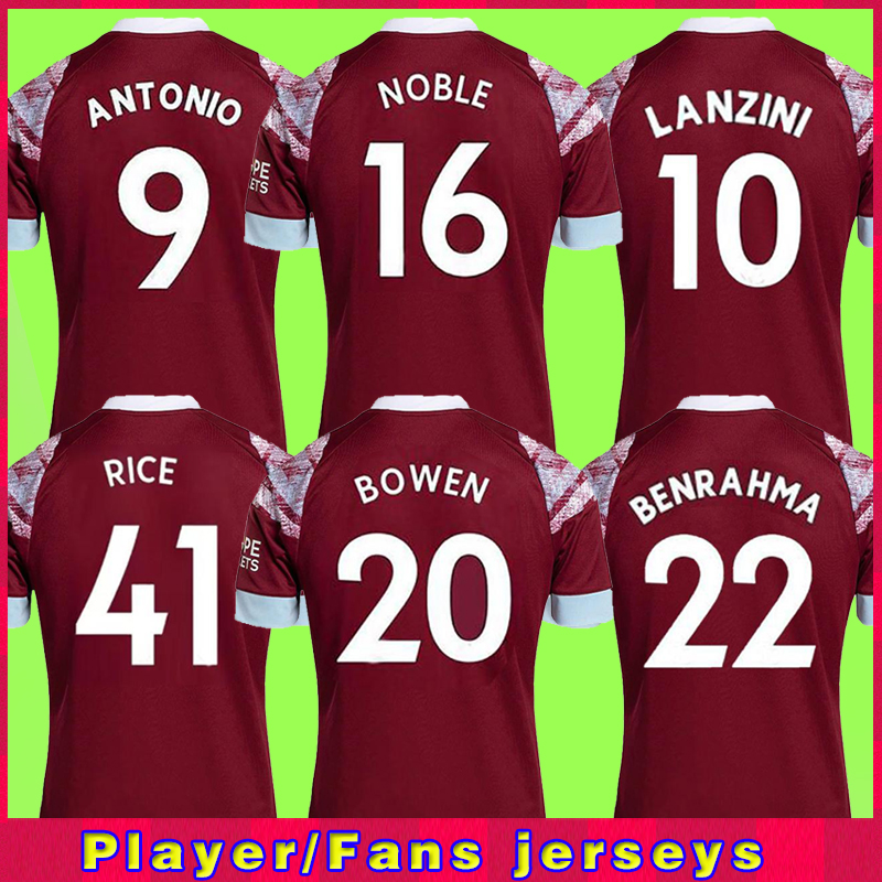 

22 23 West BOWEN RICE Soccer Jerseys BENRAHMA LANZINI ANTONIO HAMS YARMOLENKO NOBLE FORNALS DAWSON Vlasic SOUCEK 2022 2023 MEN KIDS Kit Jersey Football Shirts, Home patch