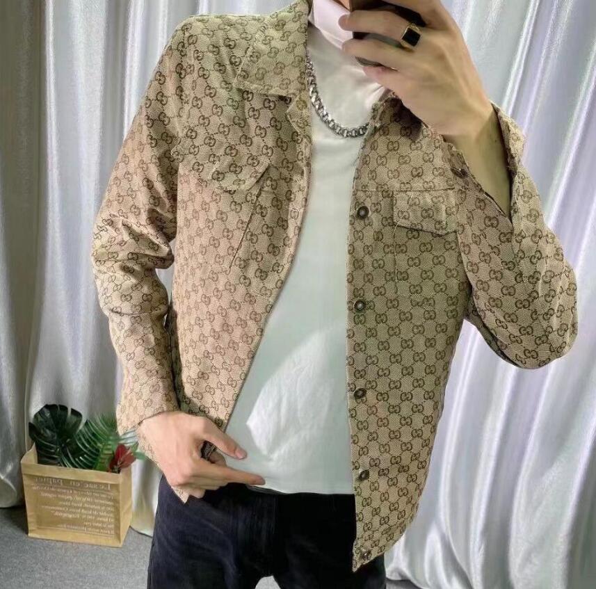 

2022GG Men Jackets Casual Tide Brand Classic Cotton Coat Tooling Outwear Male Trend Solid Color Jeans Jackets, Khaki