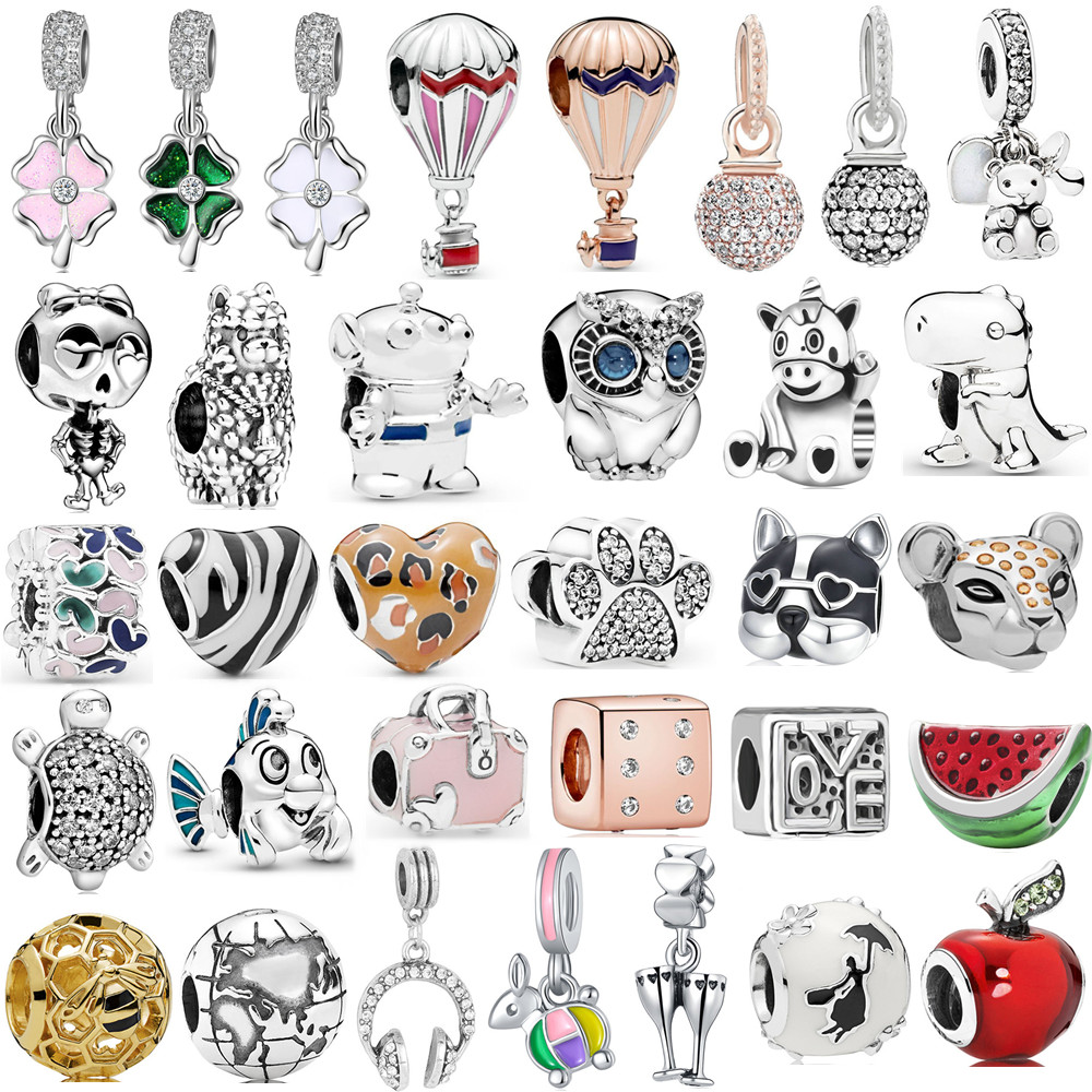 925 Sterling Silver Dangle Charm New Cute Animal Sheep Owl Tortoise Watermelon Heart Earth Beads Bead Fit Charms Bracelet DIY Jewelry Accessories