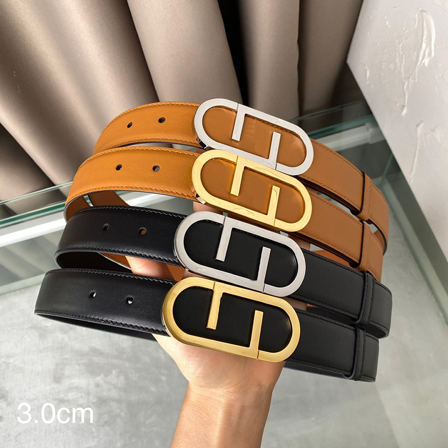 Classic Designer Belt Man Woman Belts Cowhide Leather Smooth Gold Sliver Black Buckle 3.0cm wide 4 Optional Top Quality with Box