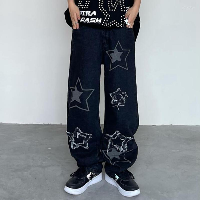 

Men' Jeans Men Star Patch Print Solid Denim Pants Man 2022 Autumn Casual Harajuku All-match Streetwear Loose Straight Trousers W35Men' Ber, Black