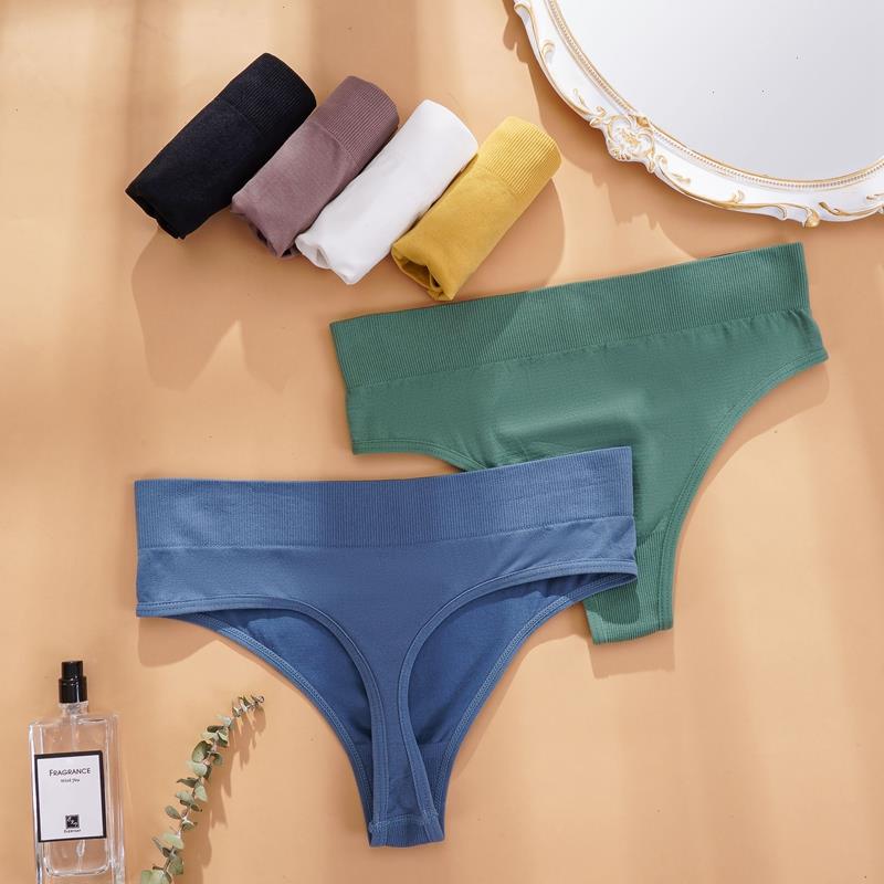 

Womens Thong Cotton Panties Sexy G-string Solid Color Wide Waist T Back Female Seamless Thongs Intimate Underwear, Yellow