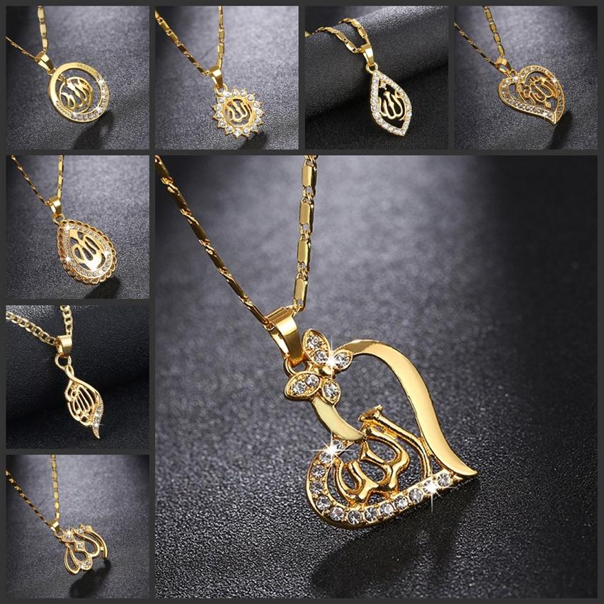 

Arabic Women Gold-color Muslim Islamic Charm Pendant Necklace Jewelry Ramadan Gift Copper Chain Necklace306p