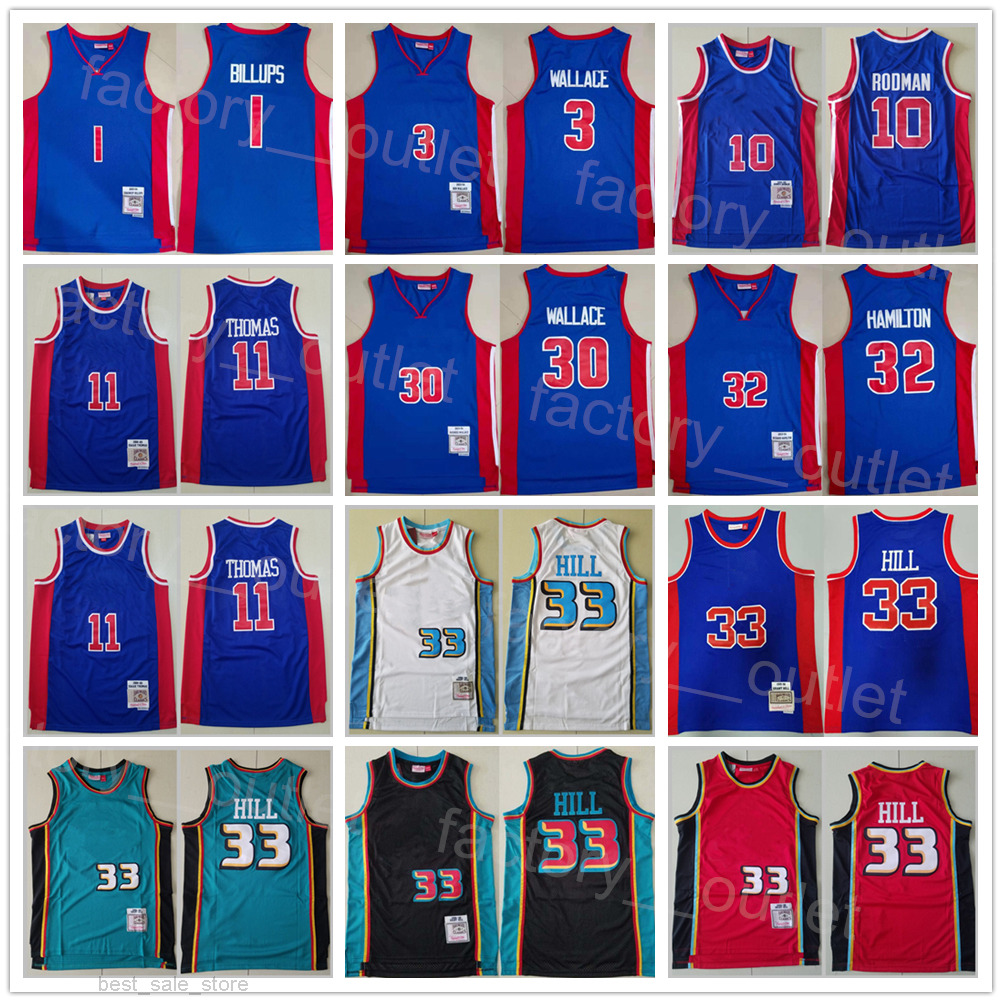 Man Vintage Basketball Mitchell & Ness Grant Hill Jersey 33 Isiah Thomas 11 Dennis Rodman 10 Chauncey Billups 1 Ben Wallace 30 Richard
