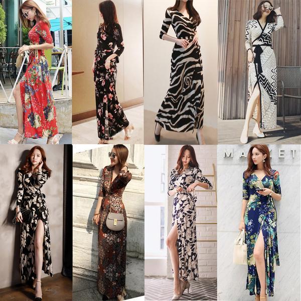 

Casual Dresses Tea Dress Slim Fit Slimming Socialite Temperament V-neck French Style Long Side Slit One-Piece For Women, 8022