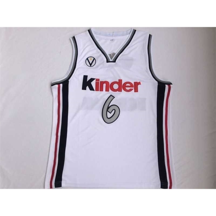 

Sjzl98 6 Manu Ginobili Kinder Bologna Basketball jersey Embroidery Stitched, White