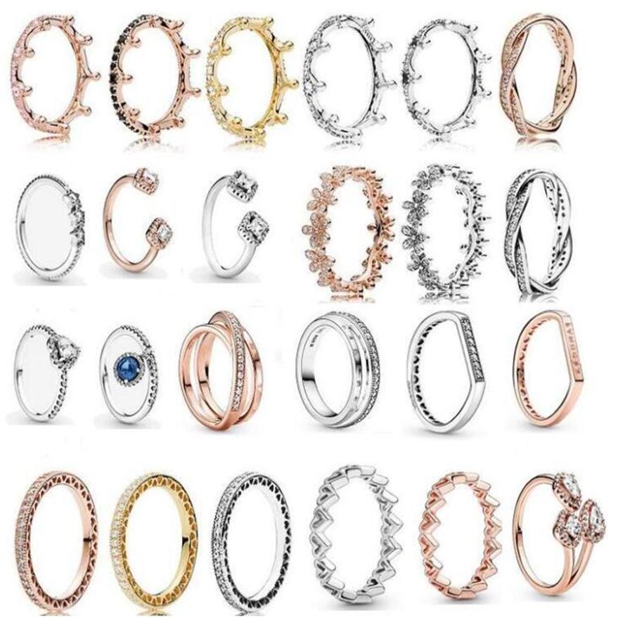 New Women Ring CZ diamond Rings Women Jewelry for Pandora 925 Sterling Silver Wedding RING set with Original box223D