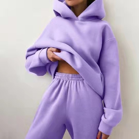 

Womens Two Piece Pants Elegant Solid Sets Warm Hoodie Sweatshirts and Long Pant Lace Up Sweatshirt Tracksuit 2 Pieces Set, Purple1