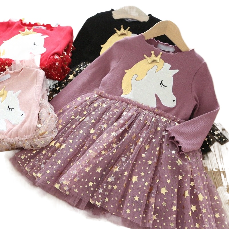 

unicorn Mesh Princess Dress For 2022 Summer Toddler Kids Dresses For Girls Clothes Children Casual Birthday Party Costume 6Years, Purple