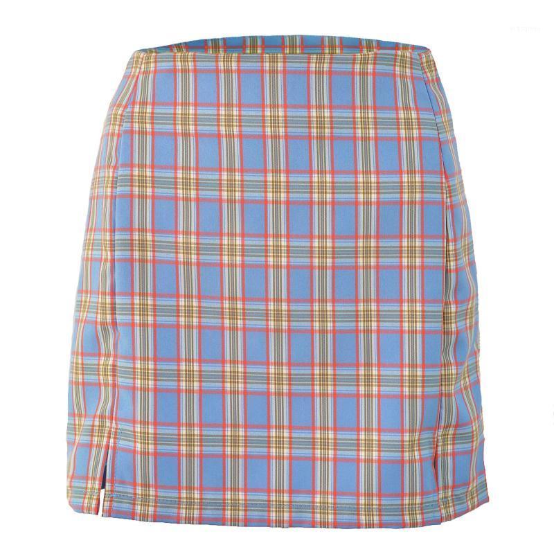 

Fashion Women' Mini Slit High Waist Plaid Skirt Skirts, As pic