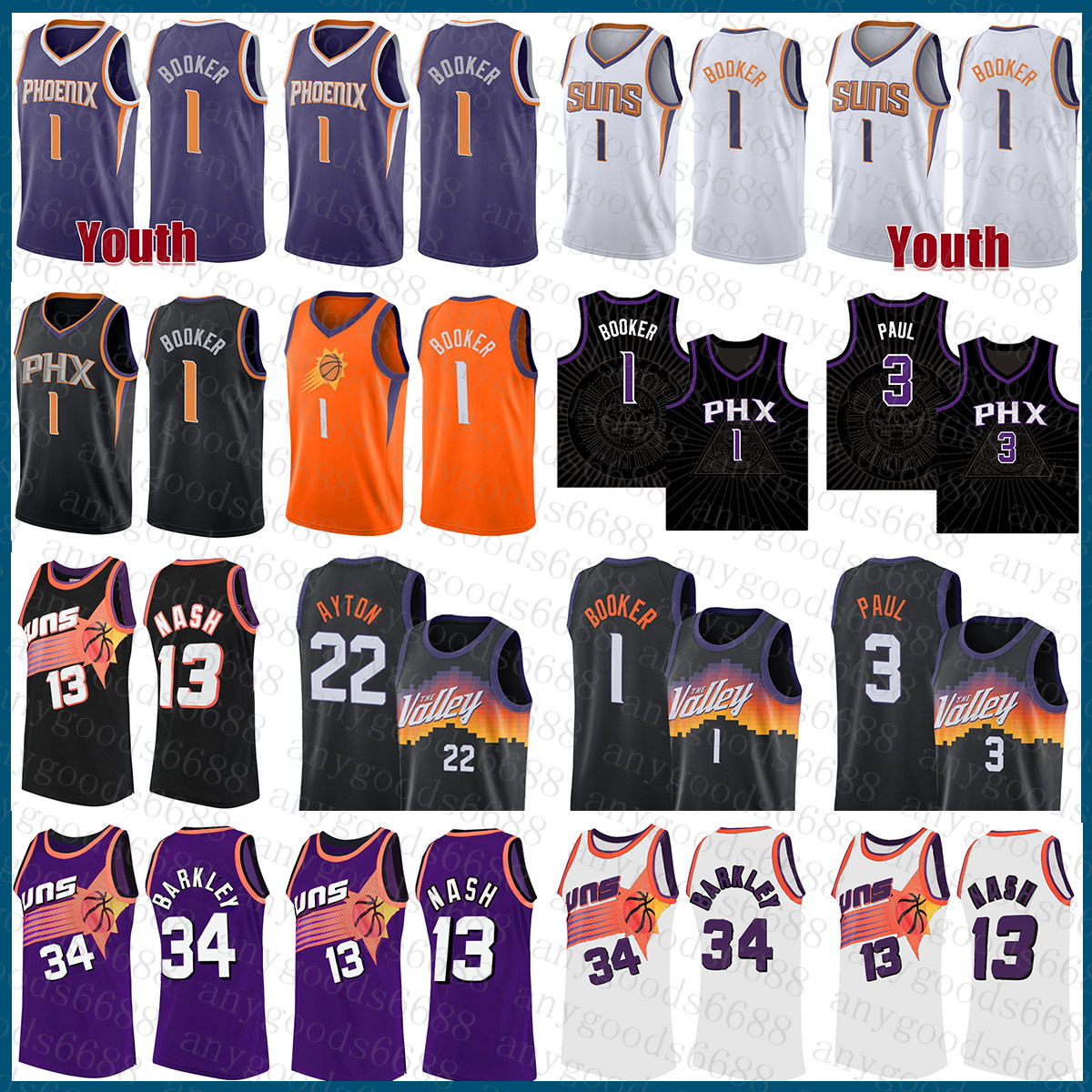 

Phoenix''Suns''Men 3 13 34 Devin Booker DeAndre Ayton Basketball Jersey 1 22 Chris Paul Steve Nash Charles Barkley 030