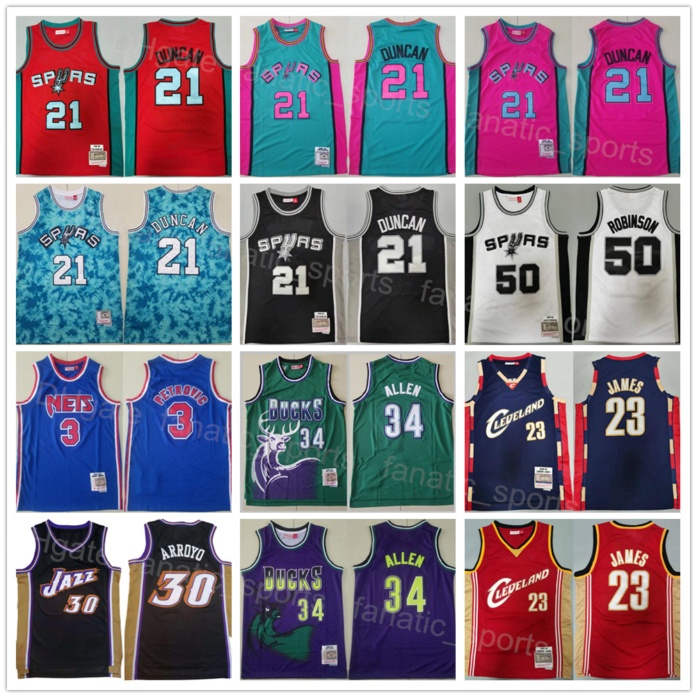 Basketball Retro Mitchell and Ness Carlos Arroyo Jerseys 30 Drazen Petrovic 3 Ray Allen 34 LeBron James 23 Tim Duncan 21 David Robinson 50 Vintage B