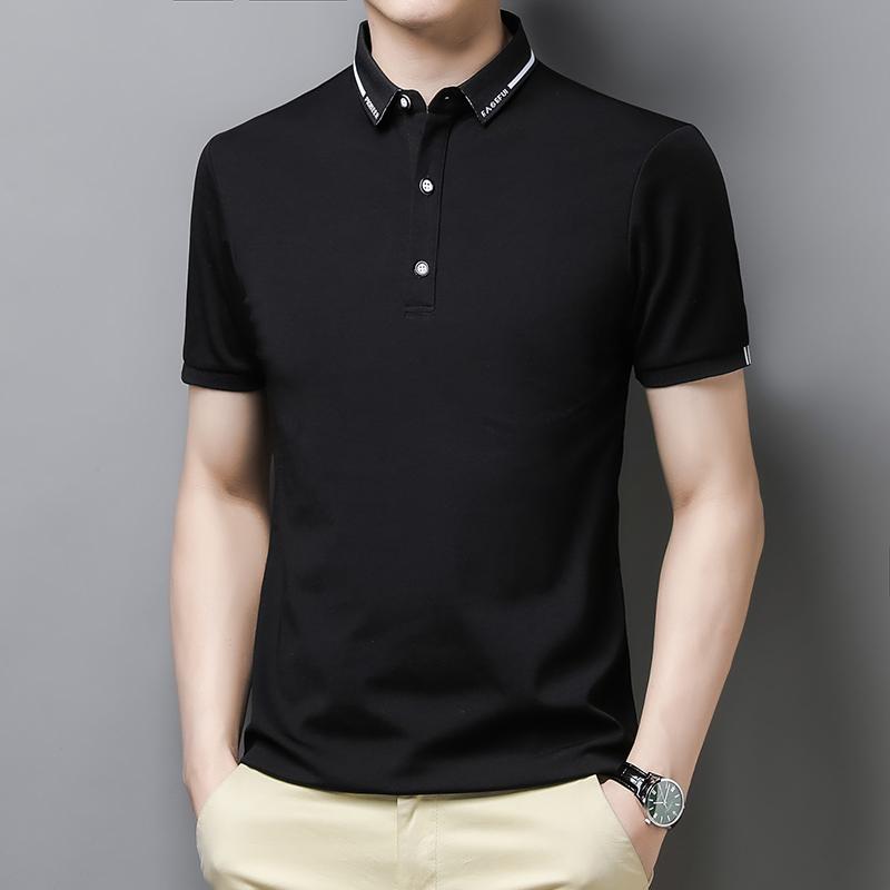 

Men's Polos Men's Summer Shirts Short Sleeve Solid Color Turn Down Collar Business T-Shirts Fashion Male Slim Fit Cotton Casual TopsMen', Black