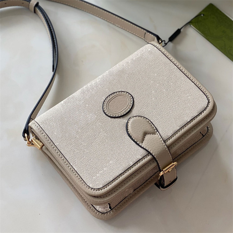 

Retro Mini shoulder bag with Interlocking G canvas oval oatmeal leather designer messenger Organ bag women men crossbody purse