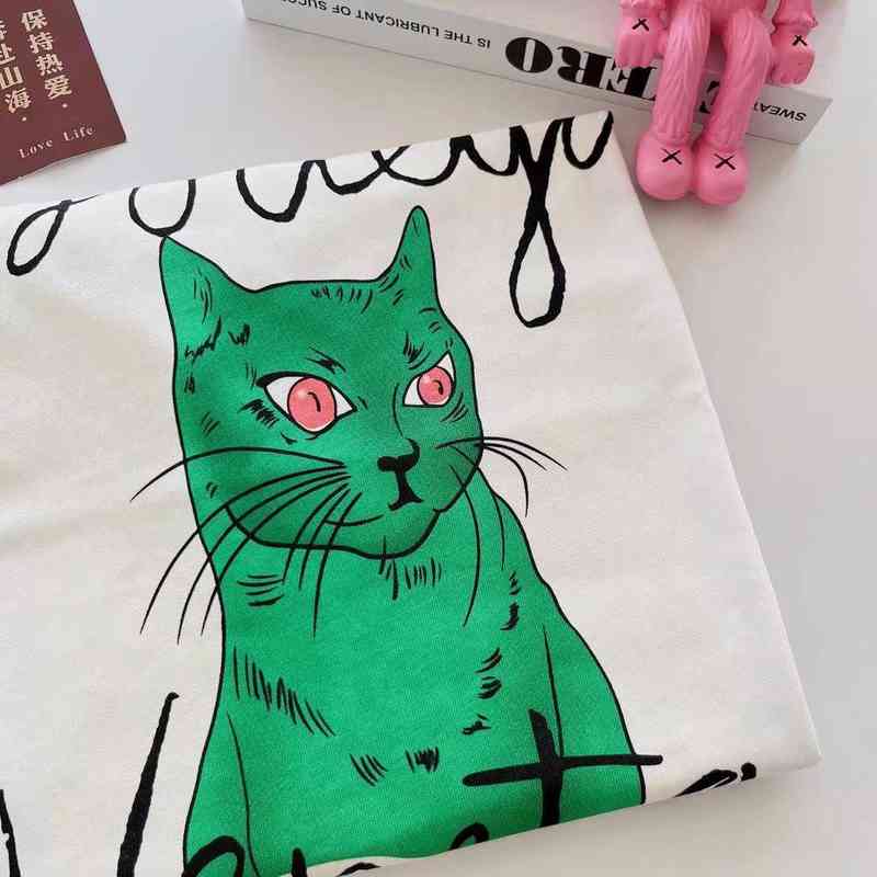 

Youthful Fashion Luxury Design Tee 2022 Summer New Star Same Bv Letter Printed Cartoon Kitten Short Sleeve T Shirt Medium Long Men' And Women' Top, White