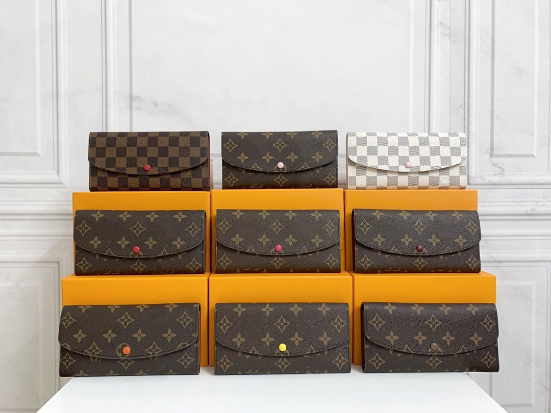 

GGs LVs YSLs louiseity viutonity LOUISS VUTTONS Emilie Wallet Luxury Designers Flap Button Women Long Wallets Brand Zipper Coin Purse Card Holder Clutch, With logo and box