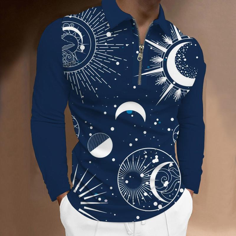 

Men's Polos Men T Shirts Graphic Design Spring Summer Fashion Top Shirt Casual Printed Zipper Turndown Mens Long Sleeved White TeeMen's, Black