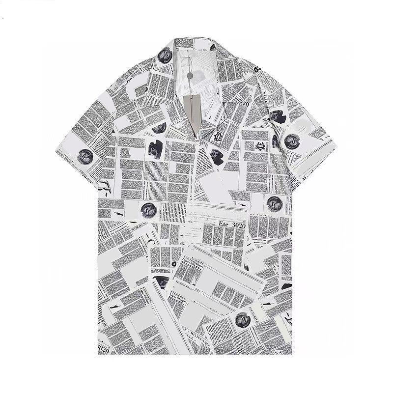 

Mens Fashion Shirts With Newspaper Printed Designer Polos Short Sleeves Summer Man T Shirt Tops Print Tshirts -3XL, Black