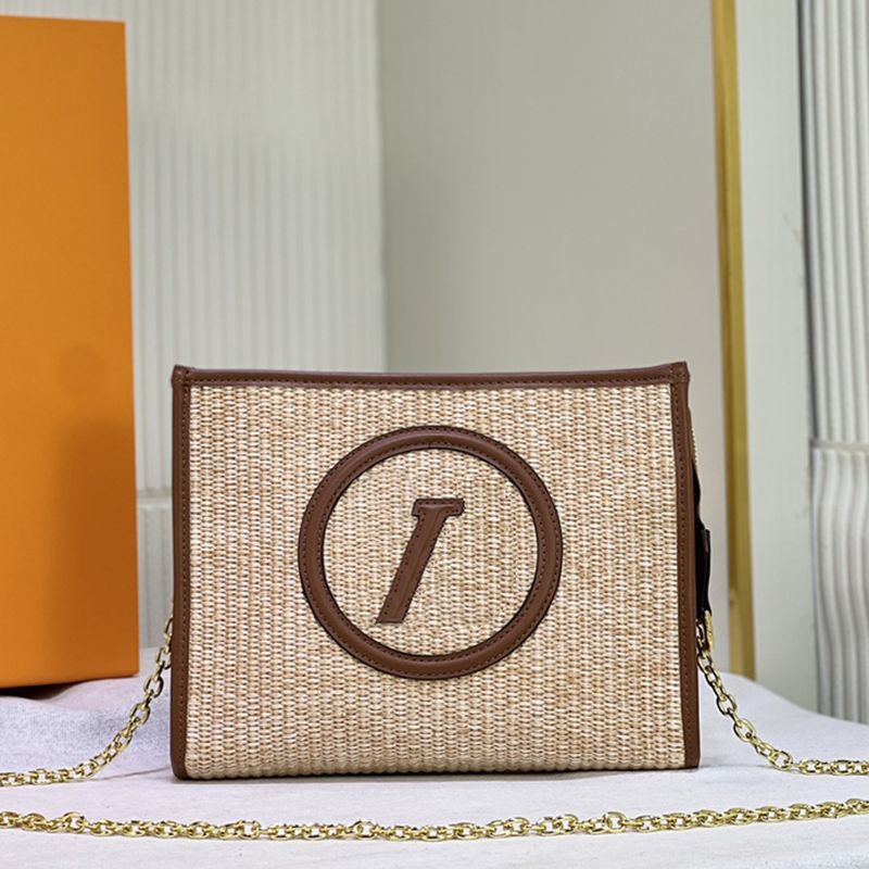 

Chains Straw Tote Bag Women Handbag Beach Bags Shopping Shoulder Bag Large Capacity Totes Handbags Sewing Leather Letters High Quality Wallet Pochette Metal Zipper, #1