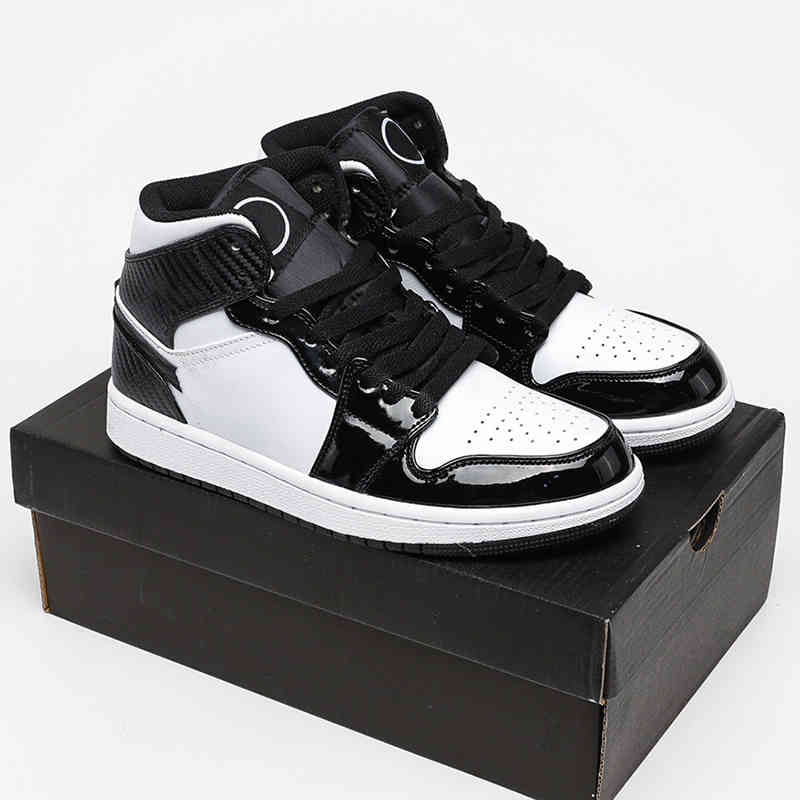 

Top Quality Jumpman 1 1S OG Mid black and white Mens Basketball Shoes Luxury designer All-star patent leather Womens running Sports Sneakers, #1