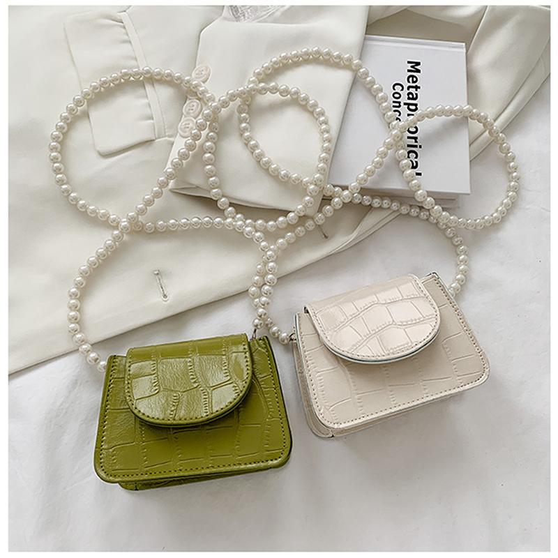 

Evening Bags Vintage Ladies PU Leather Alligator Pattern Shoulder Crossbody Messenger Bag Casual Pearl Chain Solid Color Mini Handbags, Green