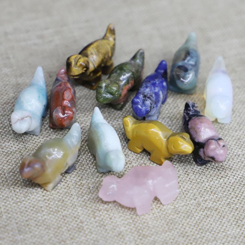

Pendant Necklaces Fashion Dinosaur Statue Natural Stone Gemstone Ornament Animals Carving Healing Reiki Charm Decoration Home Decor Wholesal