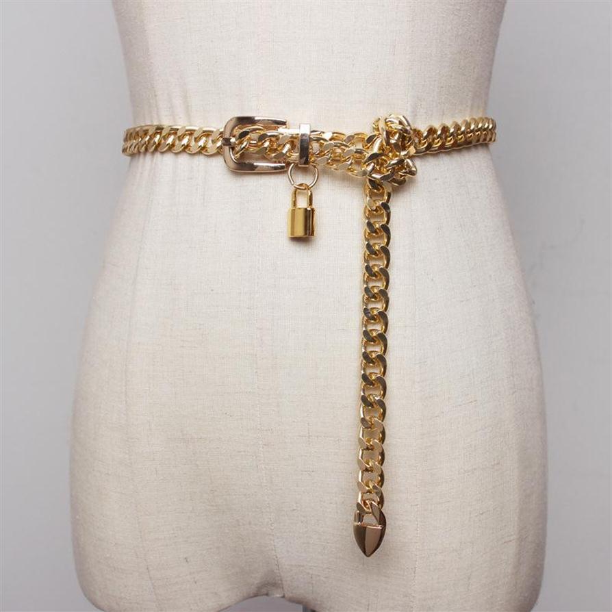 

Gold Chain Belt Lock Metal Belts For Women Cuban Key Chains Silver Punks Dress Waistband Long Ketting Riem Cummerbunds234L