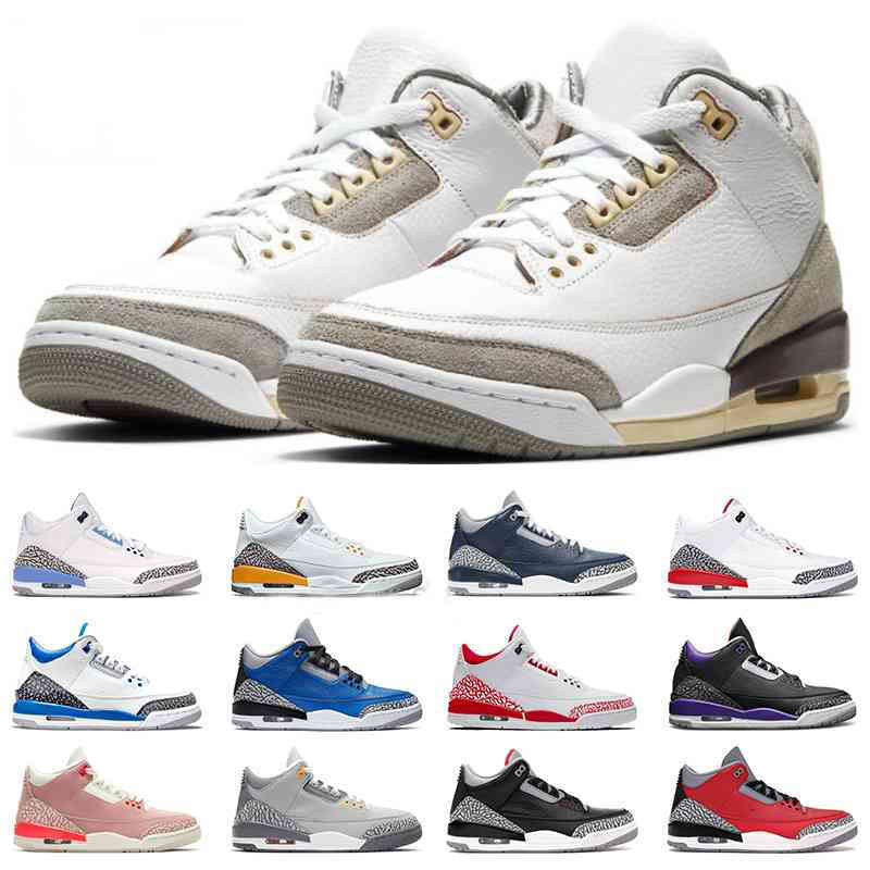 

men basketball shoes 3 Racer Blue UNC Midnight Navy Medium Grey Violet Fire Red Black White Cement Tinker mens trainers sports sneakers
