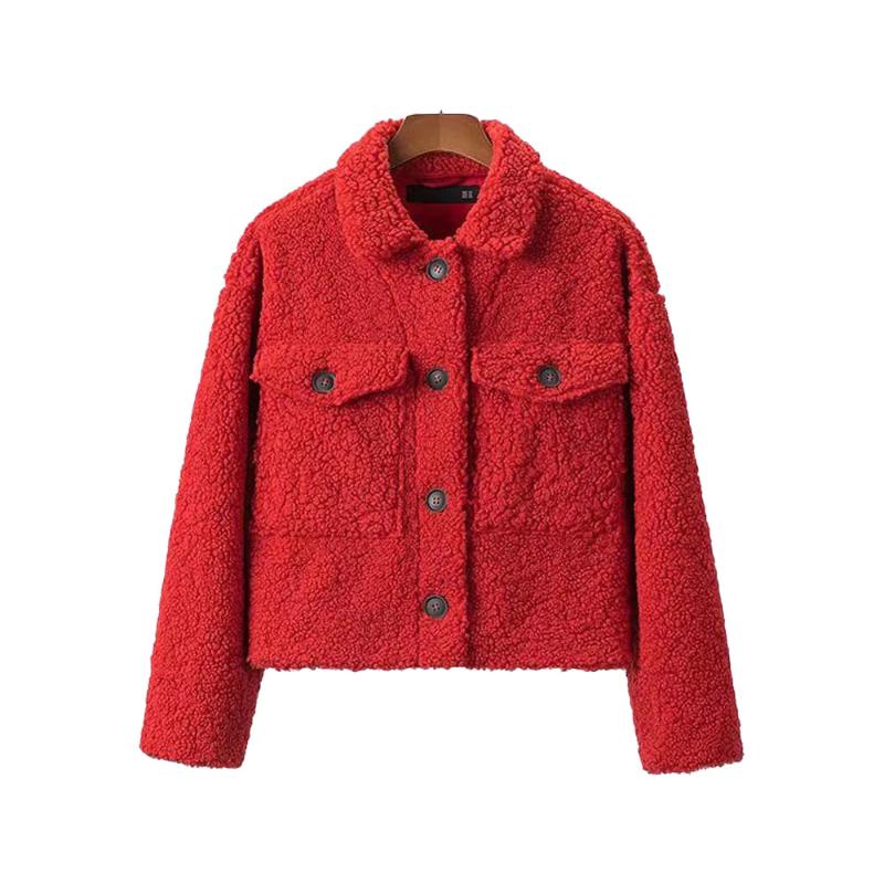 

Women's Jackets DiYiG WOMAN 2022 Fashion Pocket Fleece Jacket Retro Soft Lapel Single-breasted Long Sleeve Chic Top Mujer, Red