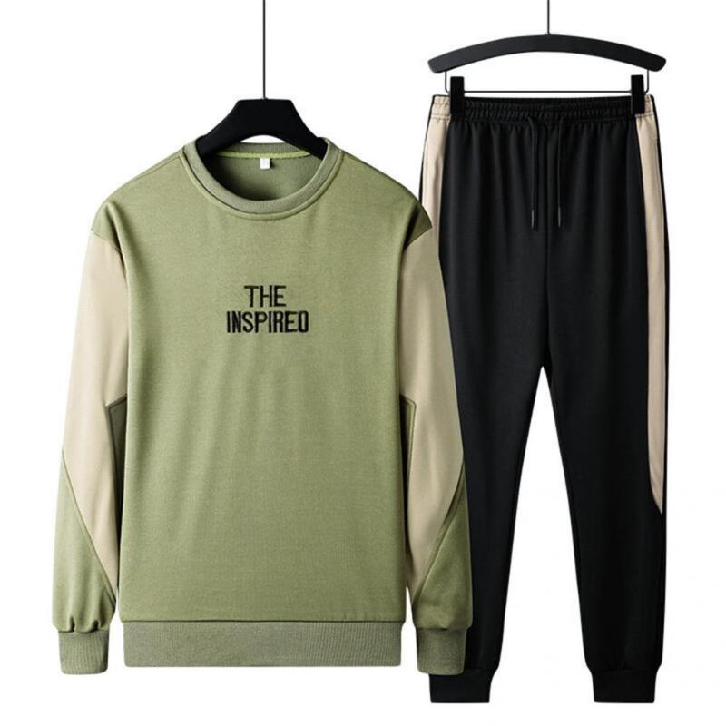 

Men's Tracksuits 2 Pcs/Set Plus Size Men Spring Tracksuit Young Style Round Neck Pants Suit Embroidery, Khaki