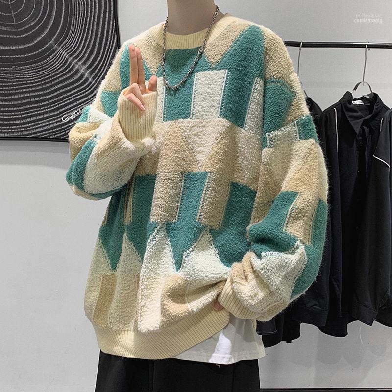 

Men' Sweaters 2022 Autumn Winter Oversized Mens Knitted Sweater Contrast Color Jumper Pullover Casual Loose Knitwear F415 Perf22, Purple