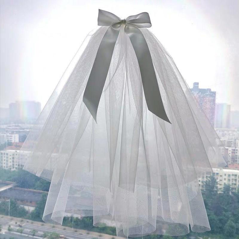 

Headpieces Headscarf Wedding Double Layer White Short Trip Po Bowknot Props Bride Headdress PoHeadpieces