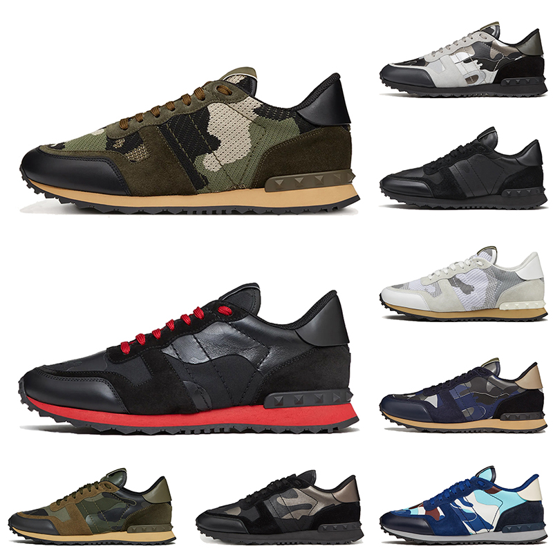 2022 Luxurys Fashion Rockrunner Sneakers Designer Shoes Camo Mesh Leather Black Red Blue Women Mens Casual Shoe Platform Loafers Vintage Trainers St