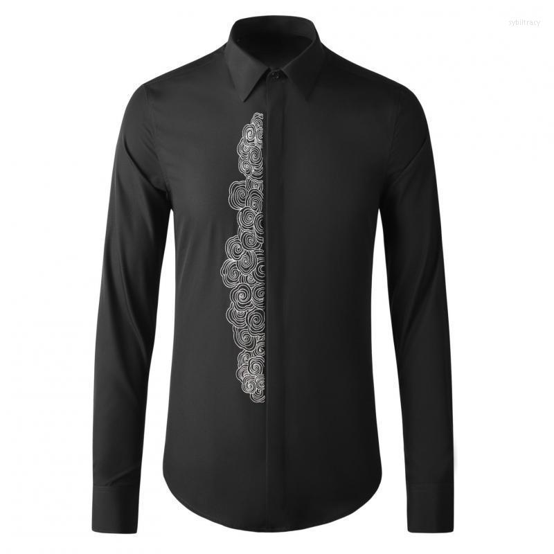 

Men's Casual Shirts Minglu Cotton Male Luxury Lucky Cloud Embroidery Long Sleeve Mens Dress Fashion Slim Fit Party Man ShirtsMen's Sybi22, White