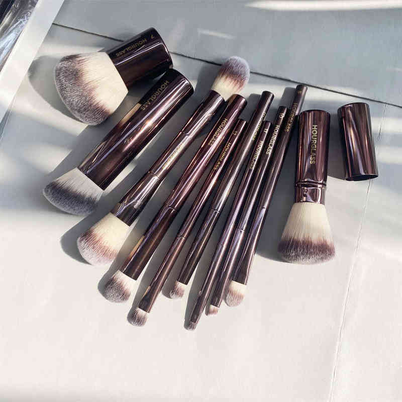 

NXY Makeup Brushes Hourglass Set 10 Pcs Powder Blush Eyeshadow Crease Concealer Eyeliner Smudger Metal Handle 0406