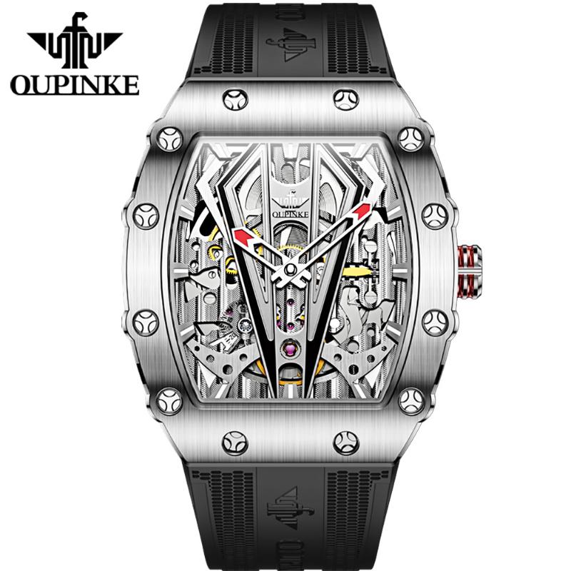 

Wristwatches Top Brand OUPINKE Auomatic Watch Men Silicone Black Mechanical Steampunk Sports Sapphire Crystal Wristwatch Gift For MenWristwa, Black -red